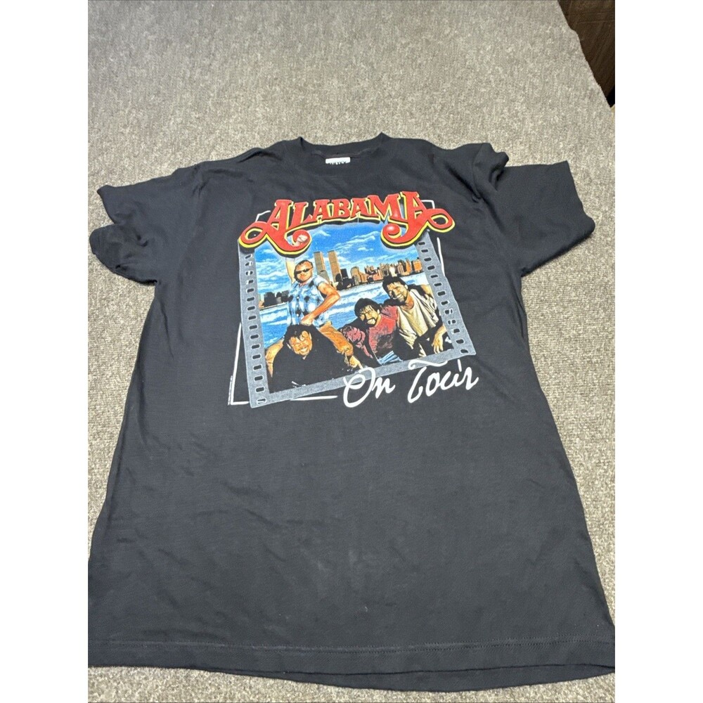 Vintage Alabama On Tour Band T-Shirt Black Tultex XL 90s Country NYC Skyline